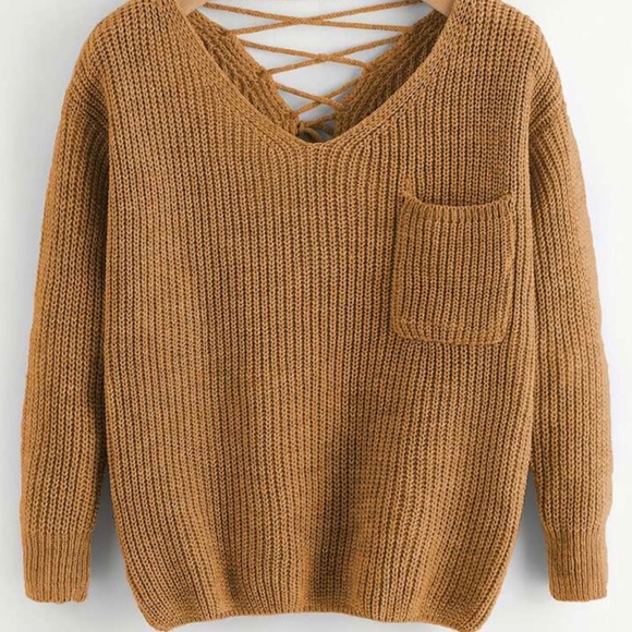 Sweaters - Lace Up Chunky Knit Sweater